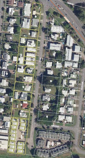 Map of Nix Street, West End with water main and affected properties highlighted