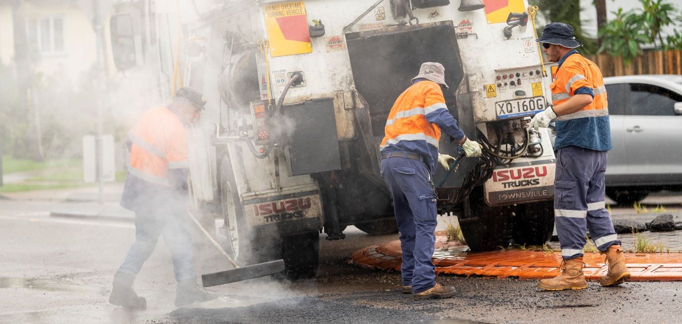 Council crews are hard at work repairing potholes and mowing grass following heavy rainfall.