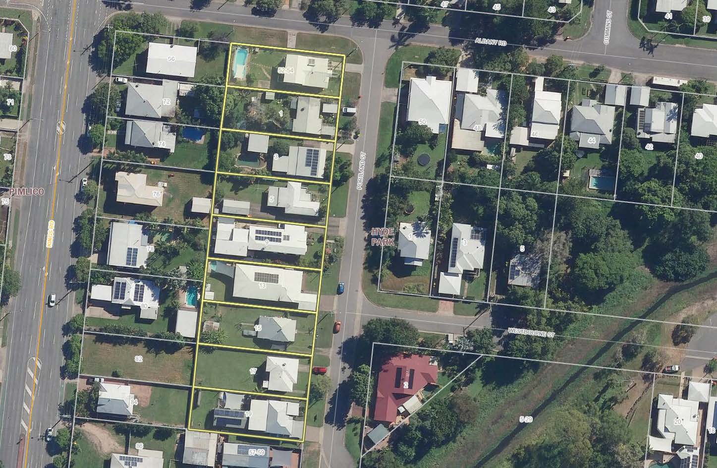 Map of Percy Street with water main and affected properties highlighted