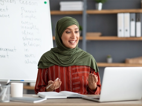 Someone learning a language on their computer.