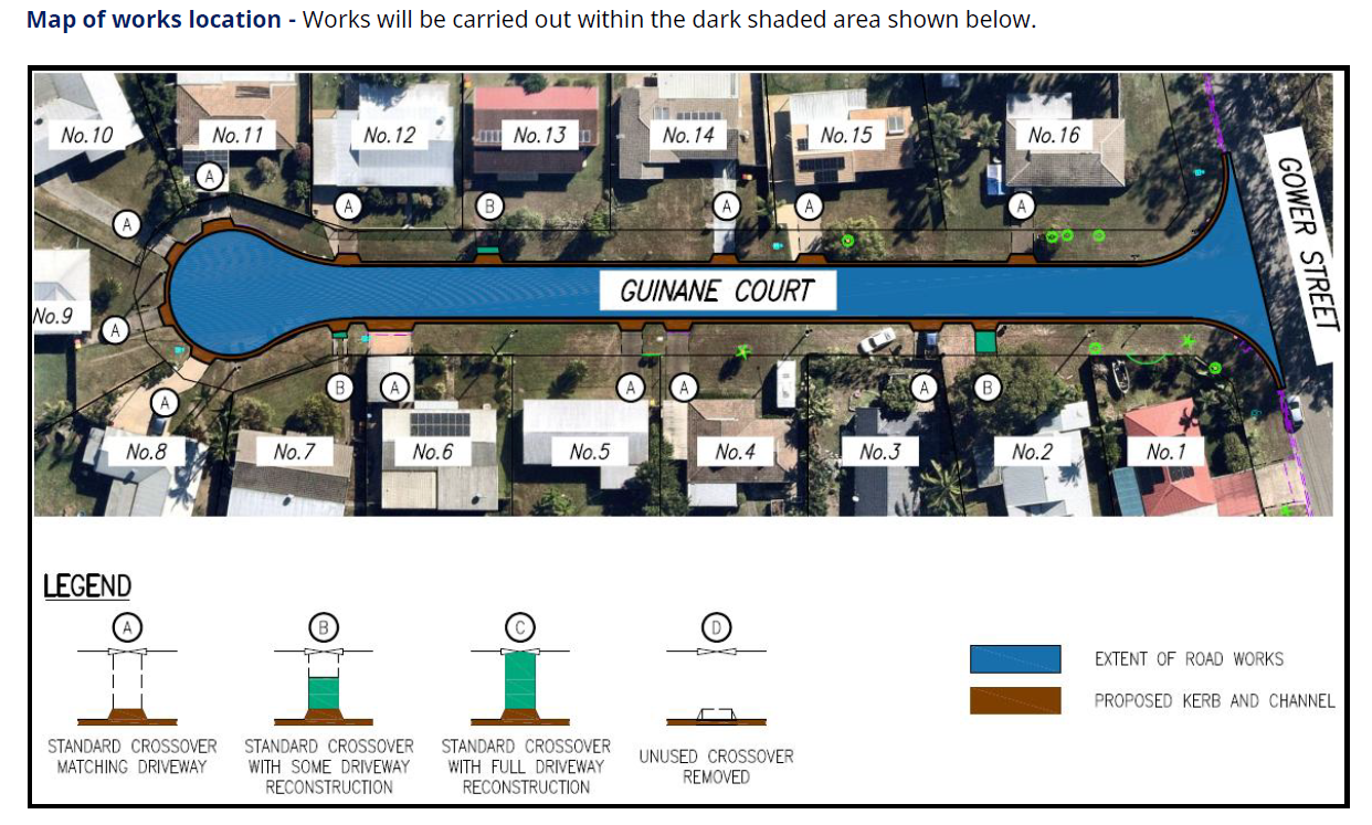 Guinane Court Roadworks Map