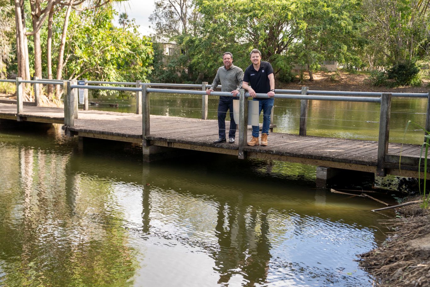 Mayor Nick Dametto and Cr Brady Ellis at the pontoon