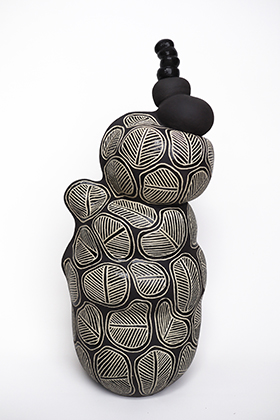 Image of Sally Walk's A Little Off Centre 2022, Midfire clay with black slip and clear glaze, 65 x 23 x 30 cm