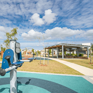 Park with gym equipment and shelter