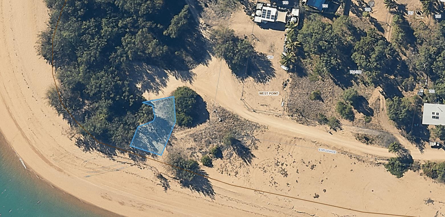 Maps of West Point Backshore with blue outline around Coastal Management Works Zone