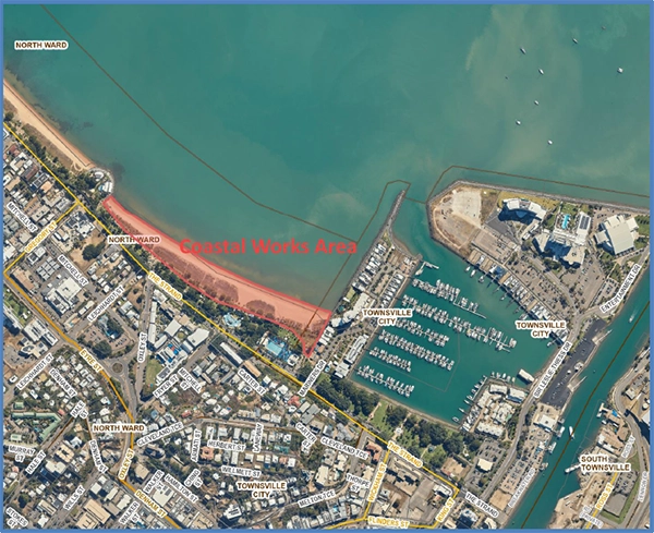 Map of The Strand foreshore coastal works area