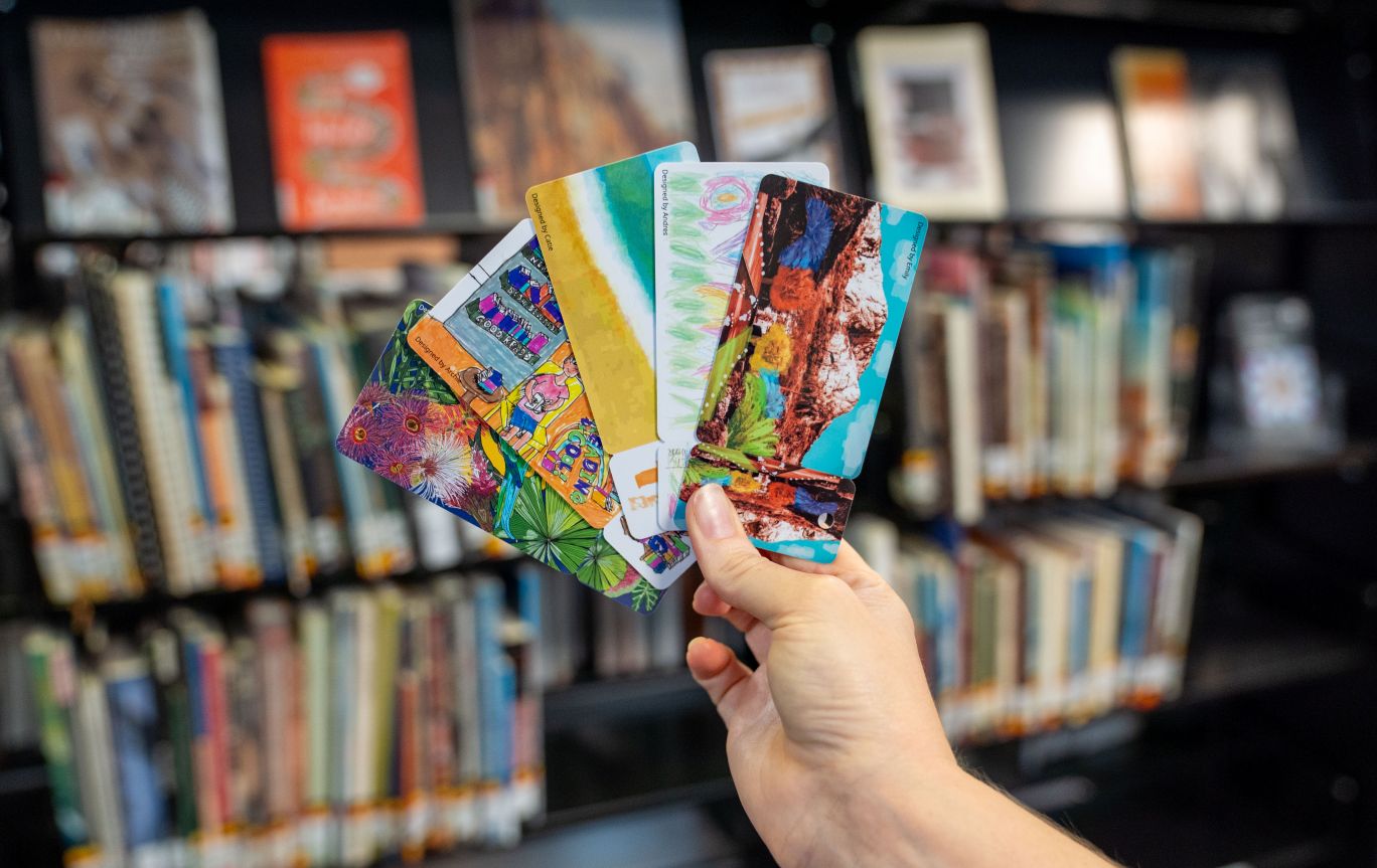 The new Townsville Citylibraries membership cards, designed by local artists.