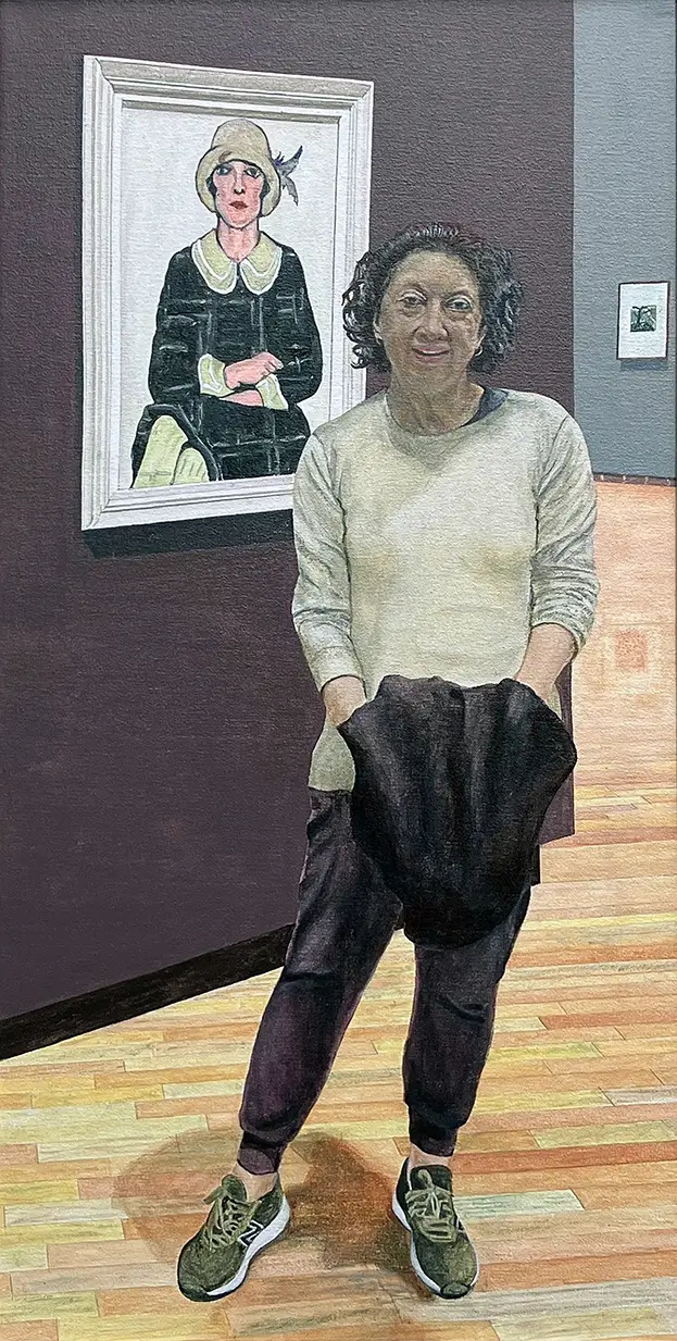 Guy Morgan, Fiona Morgan, portrait of the artist's wife in the gallery (Two Flappers), 2024