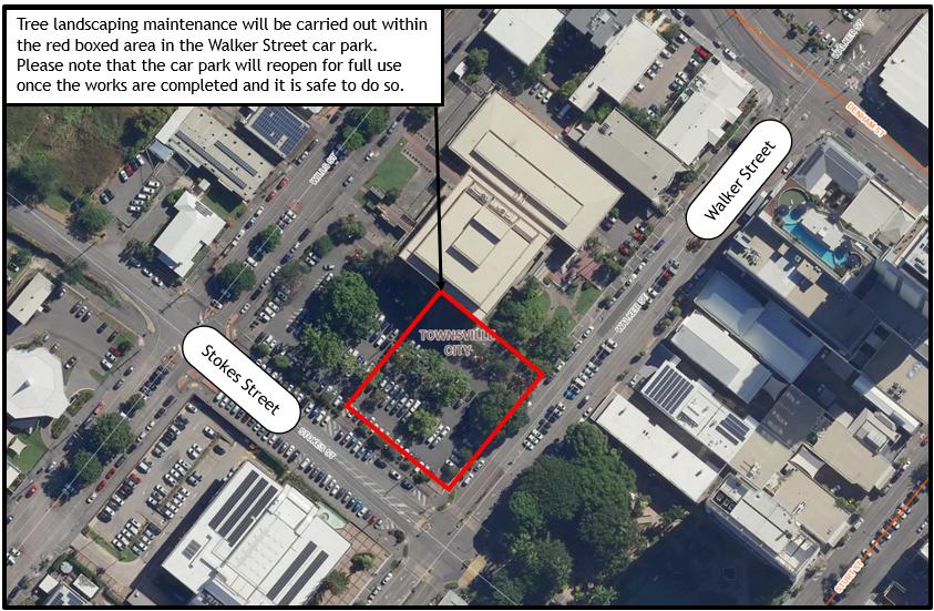 Map of Walker Street Car Park with tree landscaping maintenance area highlighted