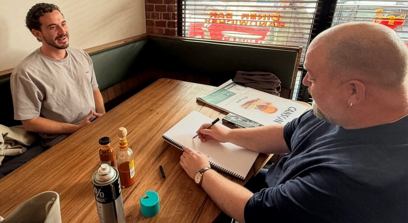 Australian actor Ryan Corr sits for a sketch by portrait artist Thomas Delohery.