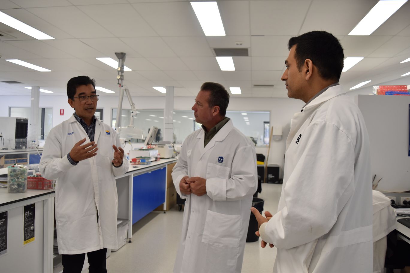 TLS Manager and lead scientist Edgar Salvador, Mayor Nick Dametto and TLS scientist Ravinder Kumar, who specialises in PFAS testing.