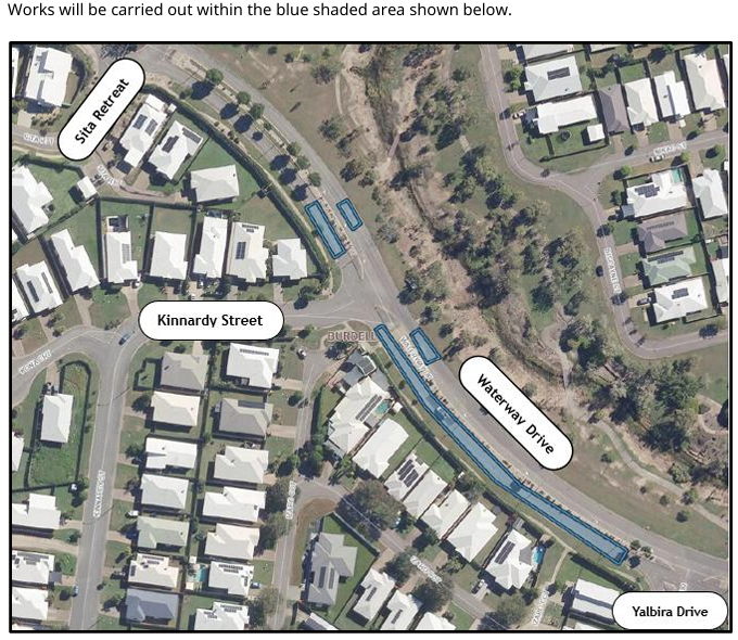 Map of Waterway Drive roadworks Map of Waterway Drive roadworks