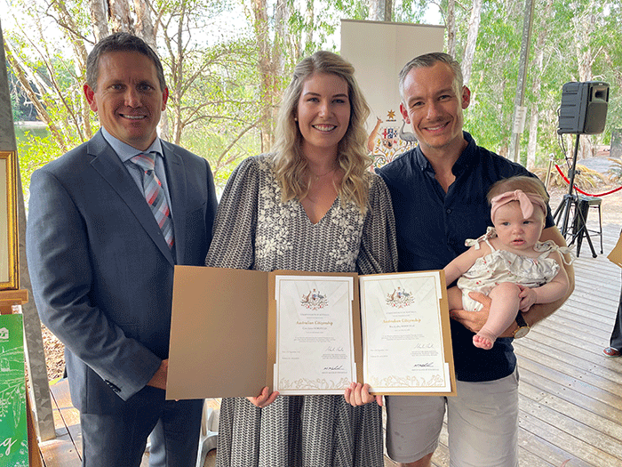 photo of (L to R) Cr Molachino and Cara, Ben and Adelaide Horsfield