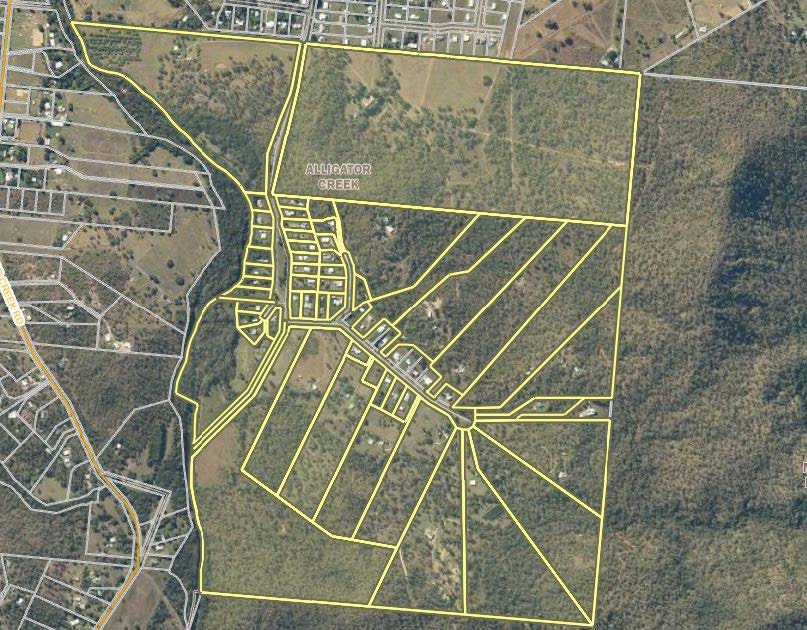 Map of Alligator Creek with affected properties highlighted