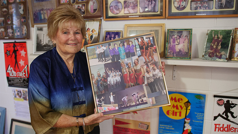 Patricia Carr with a collage of her dancing group the D’Esley Dancers