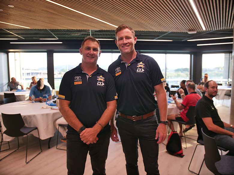 Presenters Ben Rauter and Gavin Cooper at the coaching workshop hosted at the Hutchinson Builders Centre last night Presenters Ben Rauter and Gavin Cooper at the coaching workshop hosted at the Hutchinson Builders Centre last night