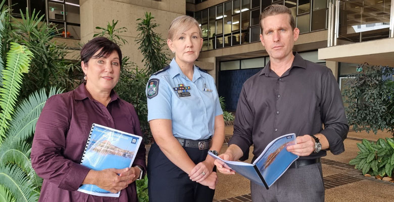 Acting Mayor Ann-Maree Greaney, Senior Sergeant Renee Hanrahan and Infrastructure Services Committee chairperson Kurt Rehbein with the Community Safety Audit Reports