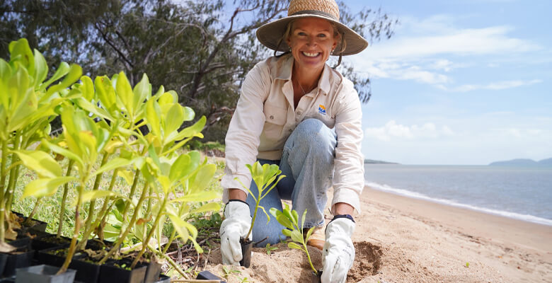 Council Environmental Restoration Technical Officer Helen Manski preparing for Tuesday’s tree planting day.