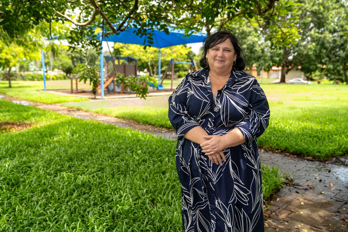 Cr Vera Dirou at Belmont Park, which will soon receive an exciting playground upgrade. 
