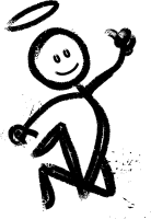 Rory the stick figure smiling and jumping in the air