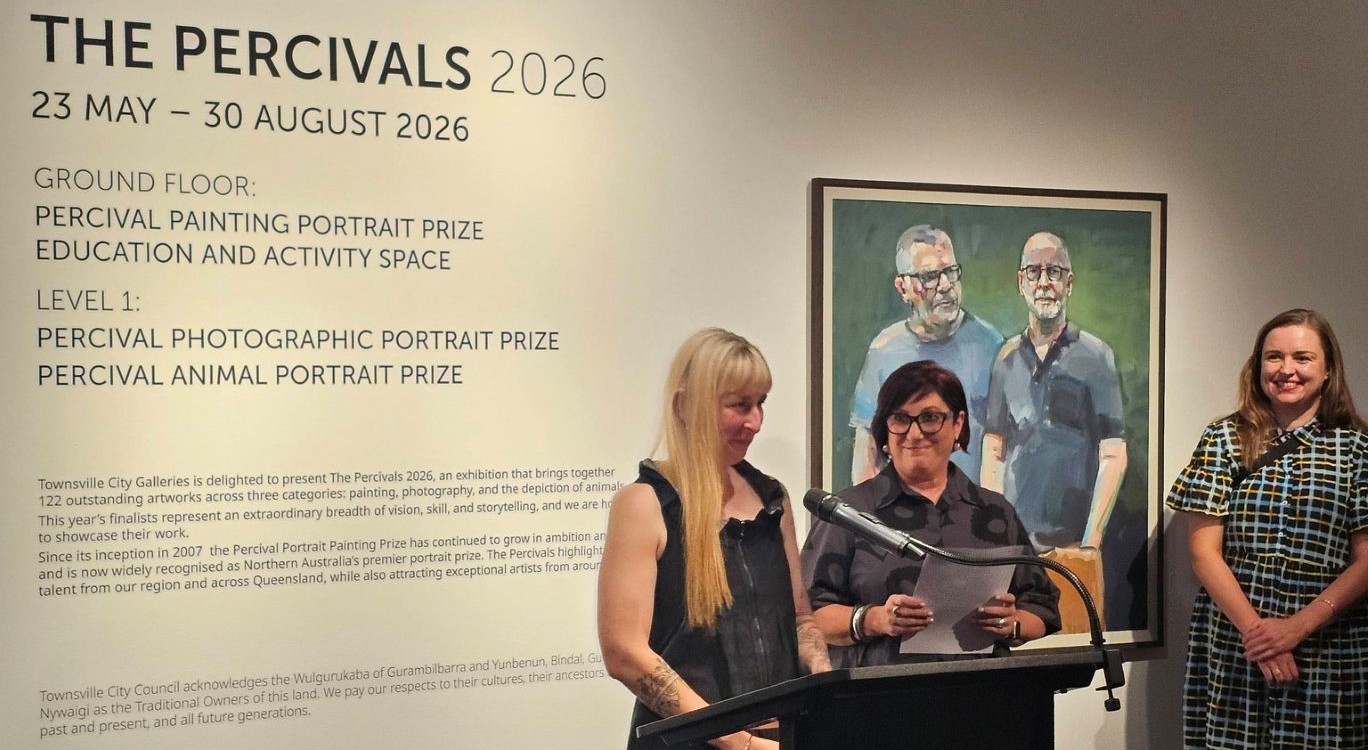 Percival Photographic Portrait Prize winner Cassandra McMahon with Cr Ann-Maree Greaney at the launch of The Percivals 2026.