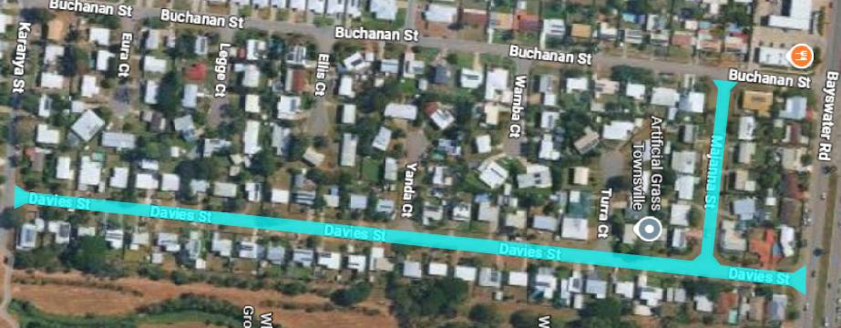 Map of Mount Louisa with Davies Street and Majanna Street highlighted