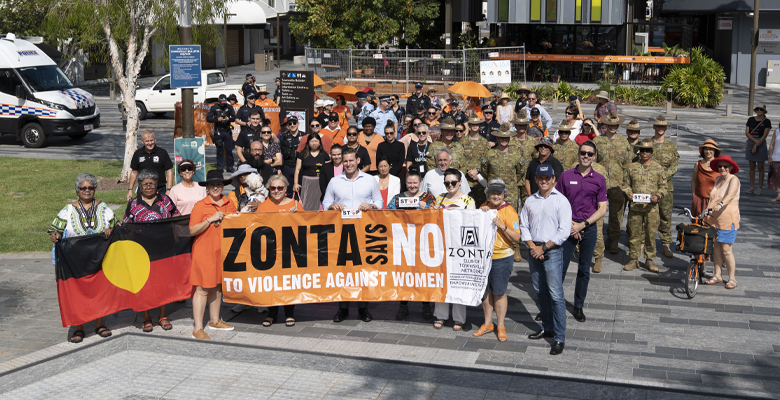 Townsville councillors, council staff and community members at the Walk Against Violence event.