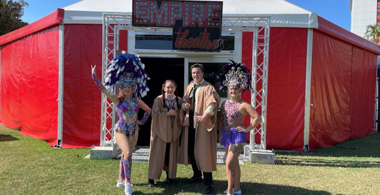 LV Dance performers Emily Richardson and Jayde Purcell with PUFFS actors Emma Smith and Nicholas Rose ahead of NAFA 2023.