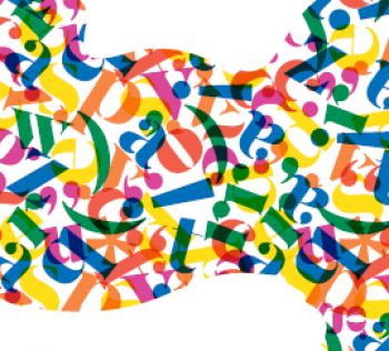 Overlapping book letters in many colours.