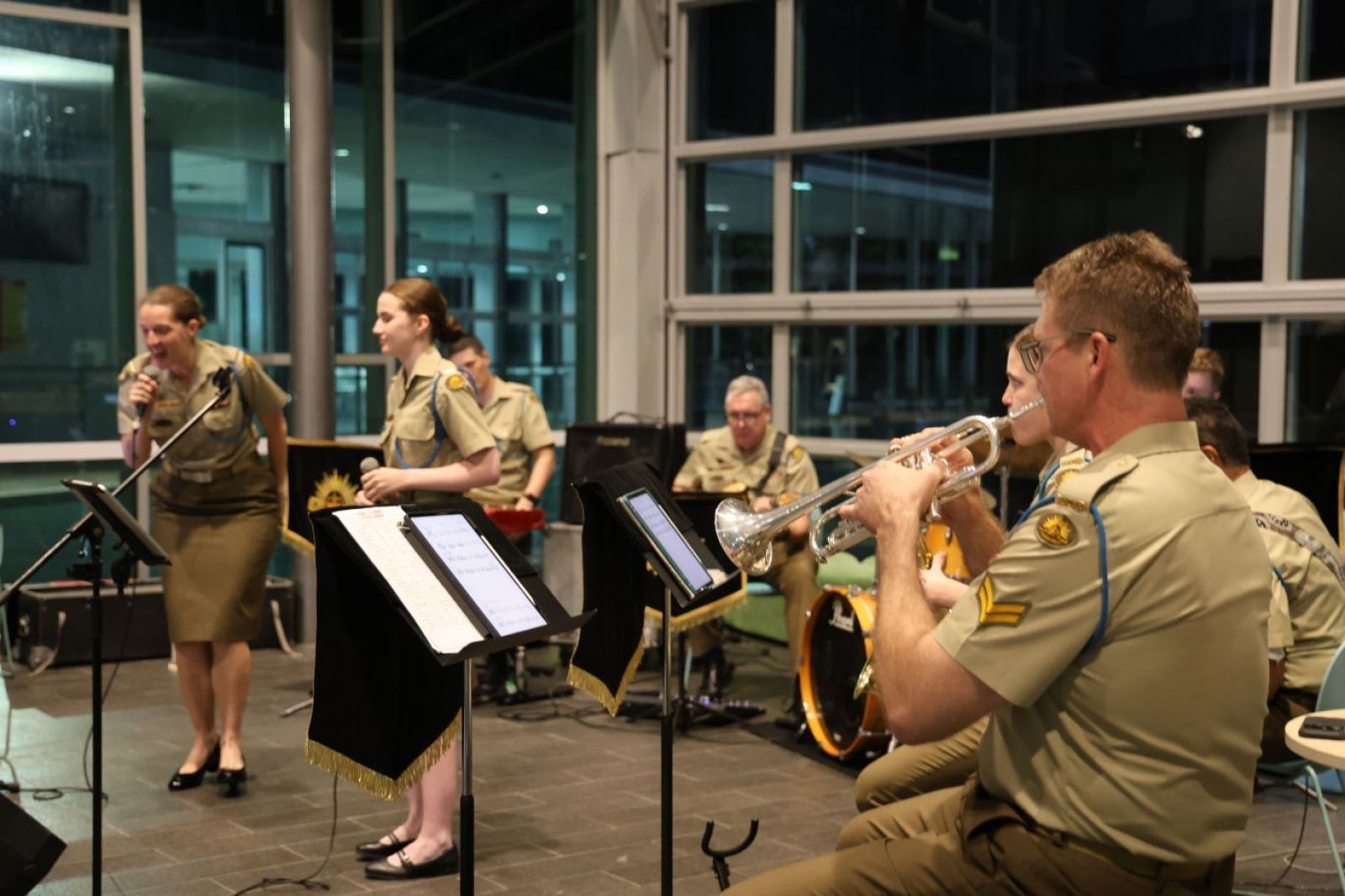 Members of the 1RAR Band putting on a great show