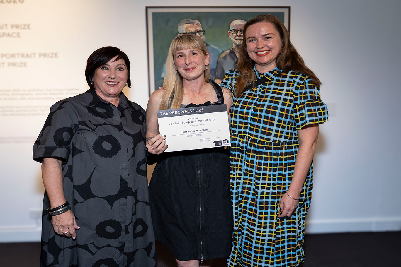 Left - Right: Cr Ann-Maree Greaney, Cassandra McMahon (Photographic Portrait Prize Winner) and Serena Bently (Judge Photographic Portrait)