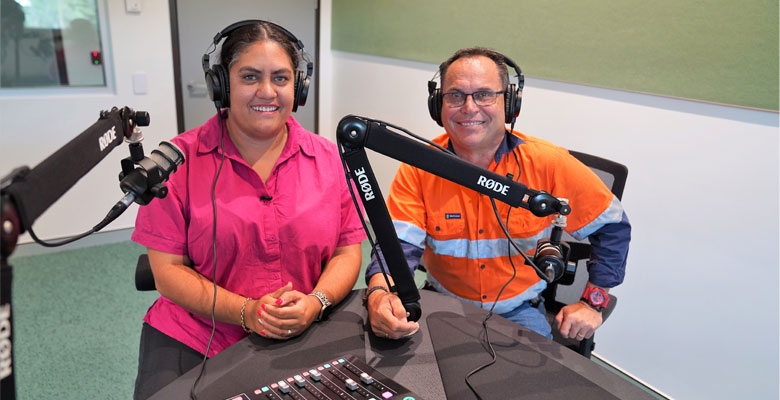 Podcaster Natasha Lane with Cr Russ Cook at Citylibraries Riverway's Digital Studio