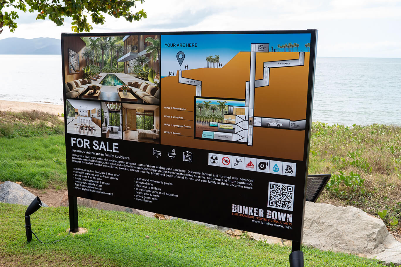 For Sale sign for a luxurious subterranean family residence