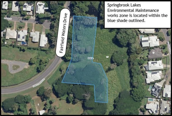 Map of the locations of the Springbrook Lakes Environmental Maintenance