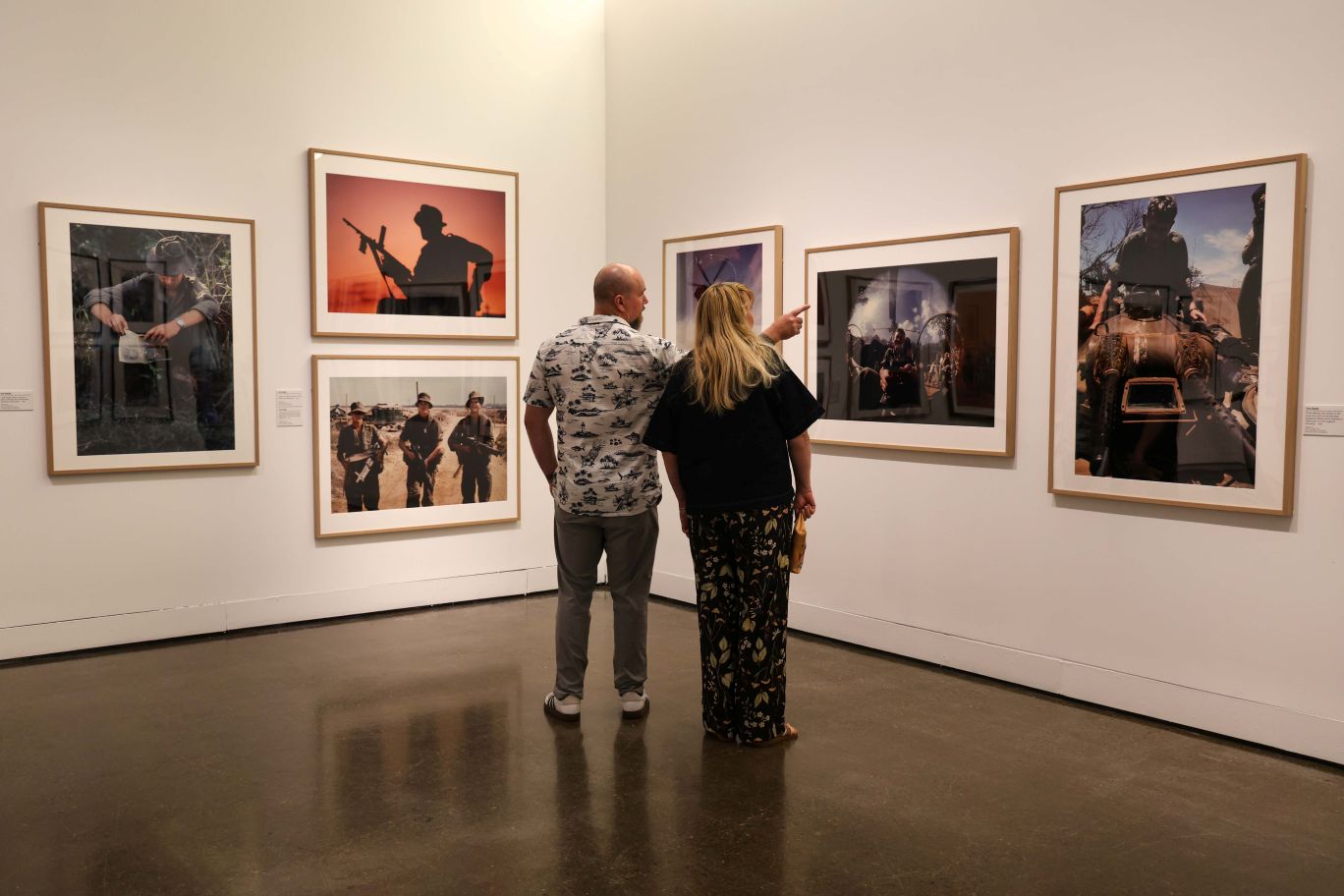 Some of the military-themed artwork on display
