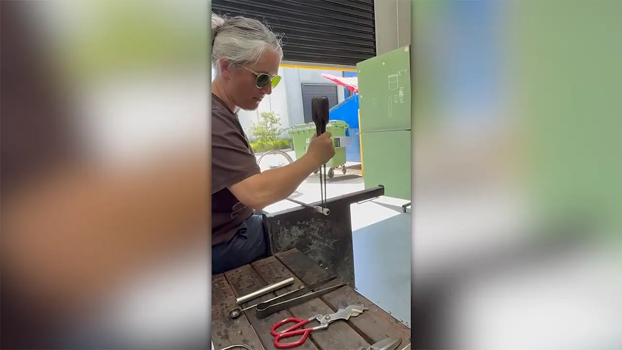 Susan Reddrop constructing her artwork