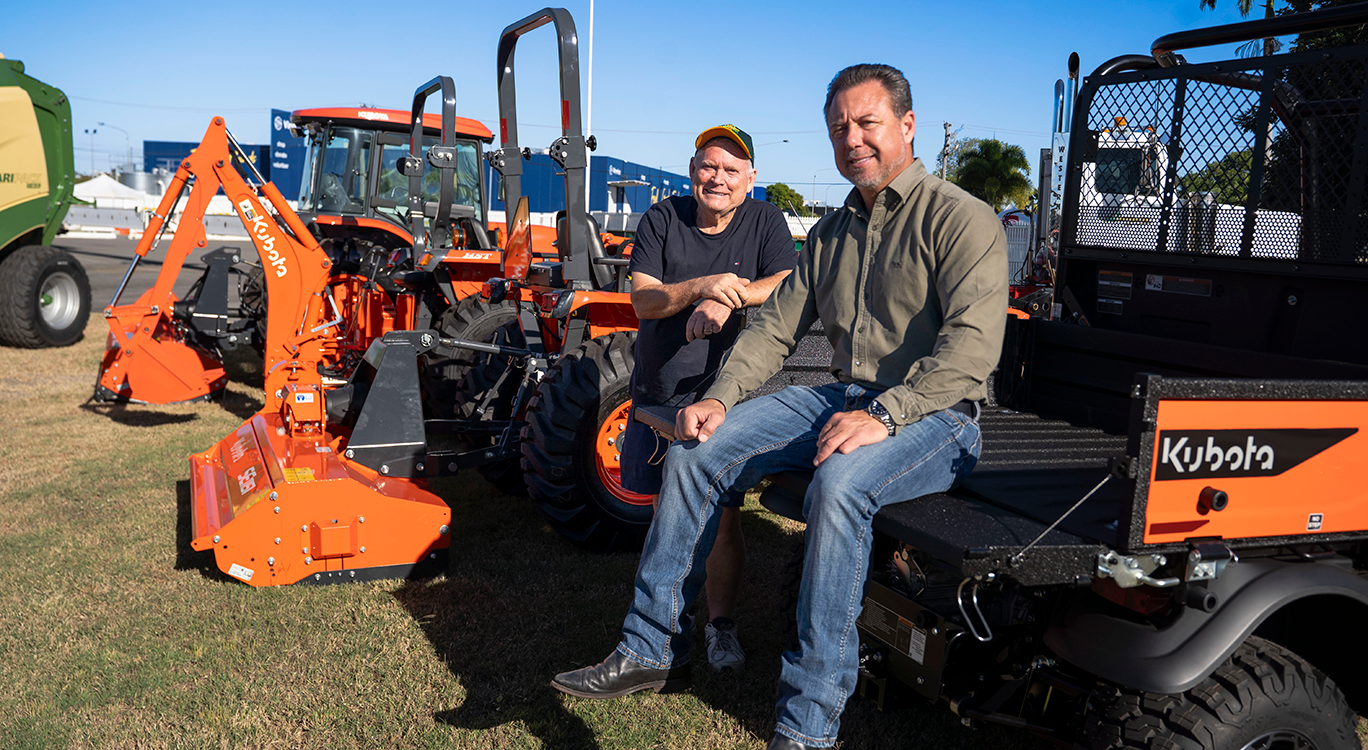 NQ Field Days Chair Shane Smith and Mayor Nick Dametto checking out one of Tracpower's Kubotas.