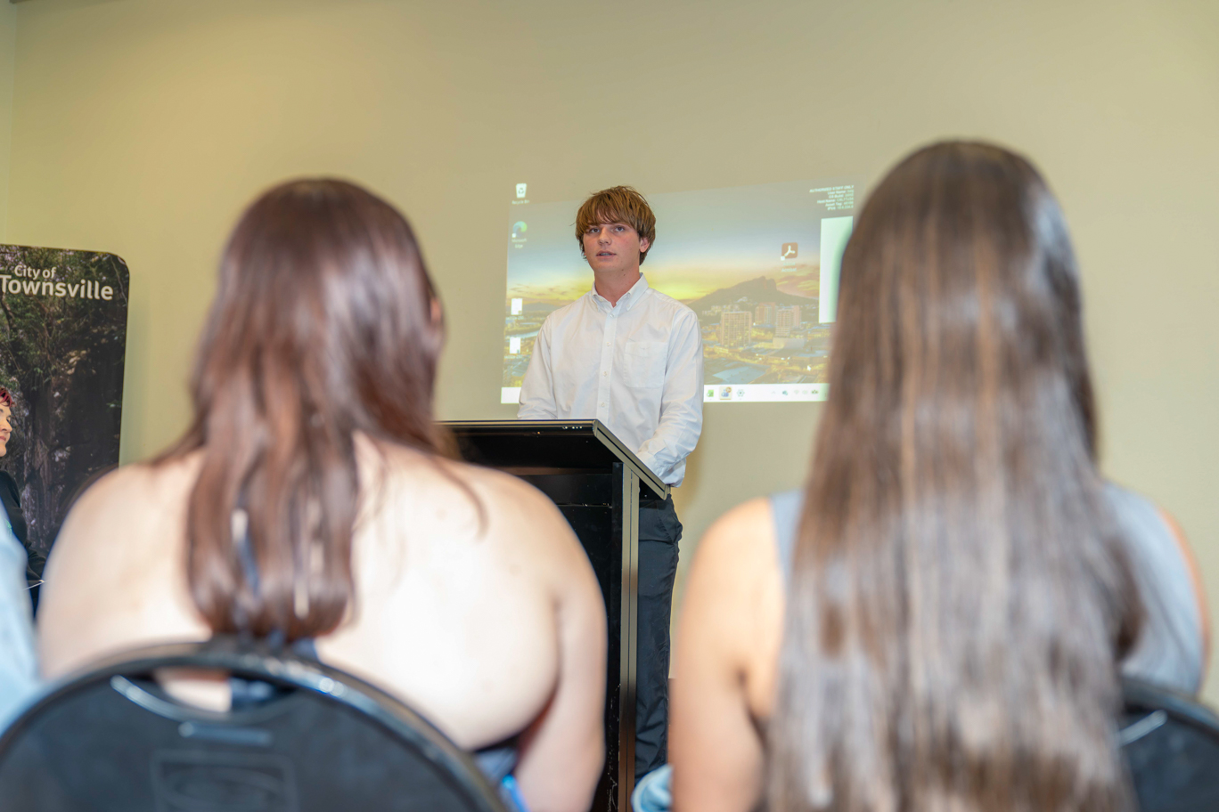 Townsville Youth Council Mayor Dane Dempsey addresses attendees