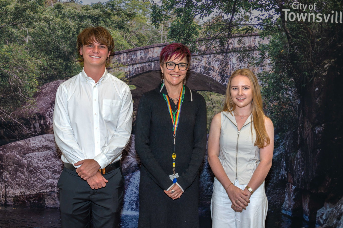 Townsville Youth Council Mayor Zane Dempsey, Senior Community Development Officer Helene James and Townsville Youth Council Deputy Mayor Verity Whelan