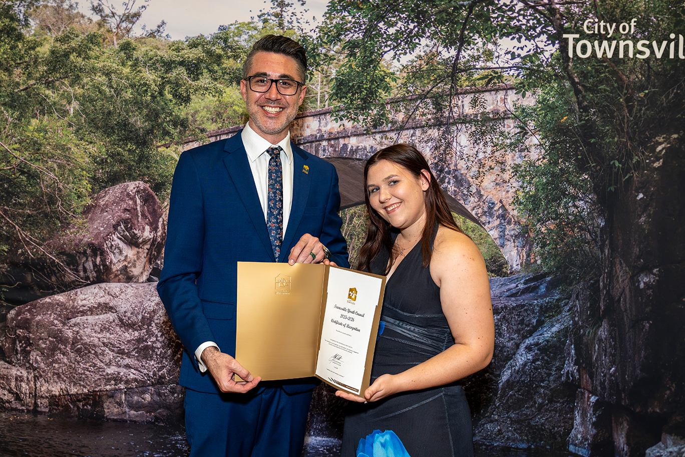 Councillor Mooney and Townsville Youth Council Secretary and Social Media Lead Arabelle Furnell