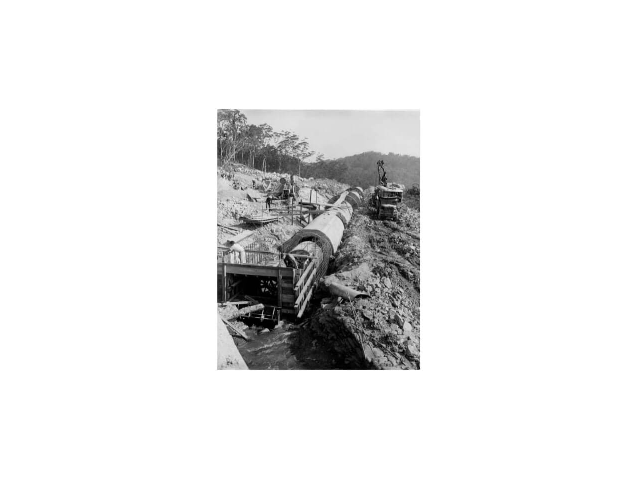 Paluma Dam - View of access bridge with control tower in background (1964)