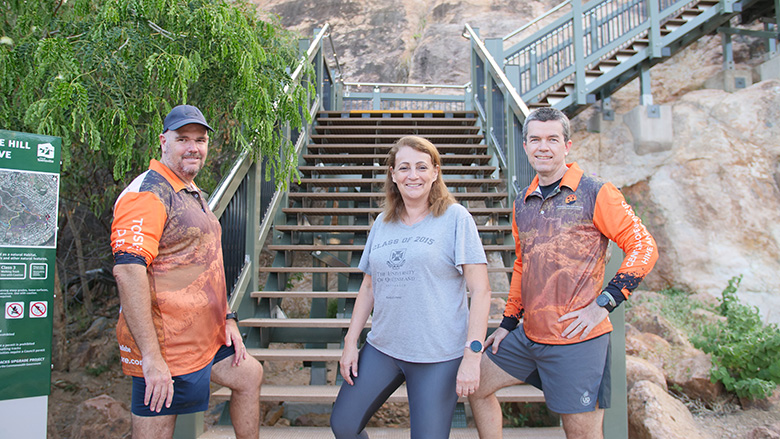 Mayor Jenny Hill with Damien Burrows and Rhett Stubbs (in cap) from Townsville Hike and Explore Mayor Jenny Hill with Damien Burrows and Rhett Stubbs (in cap) from Townsville Hike and Explore