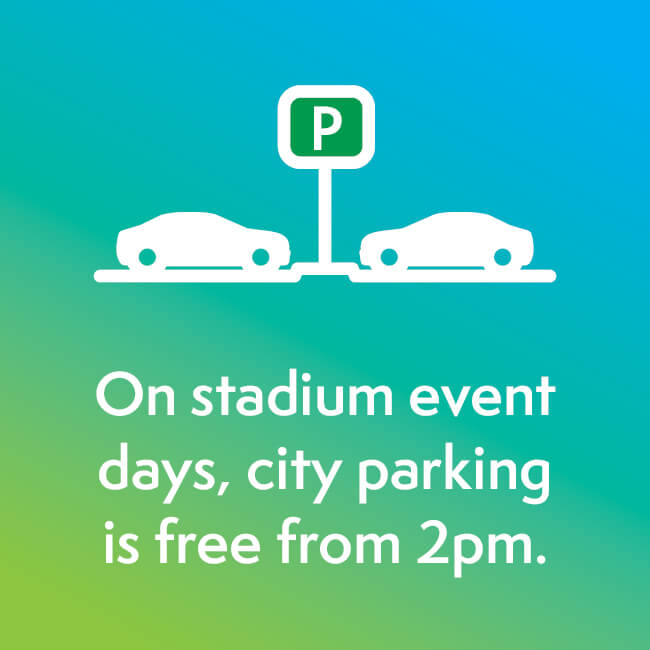 On stadium event days, city parking is free from 2pm.