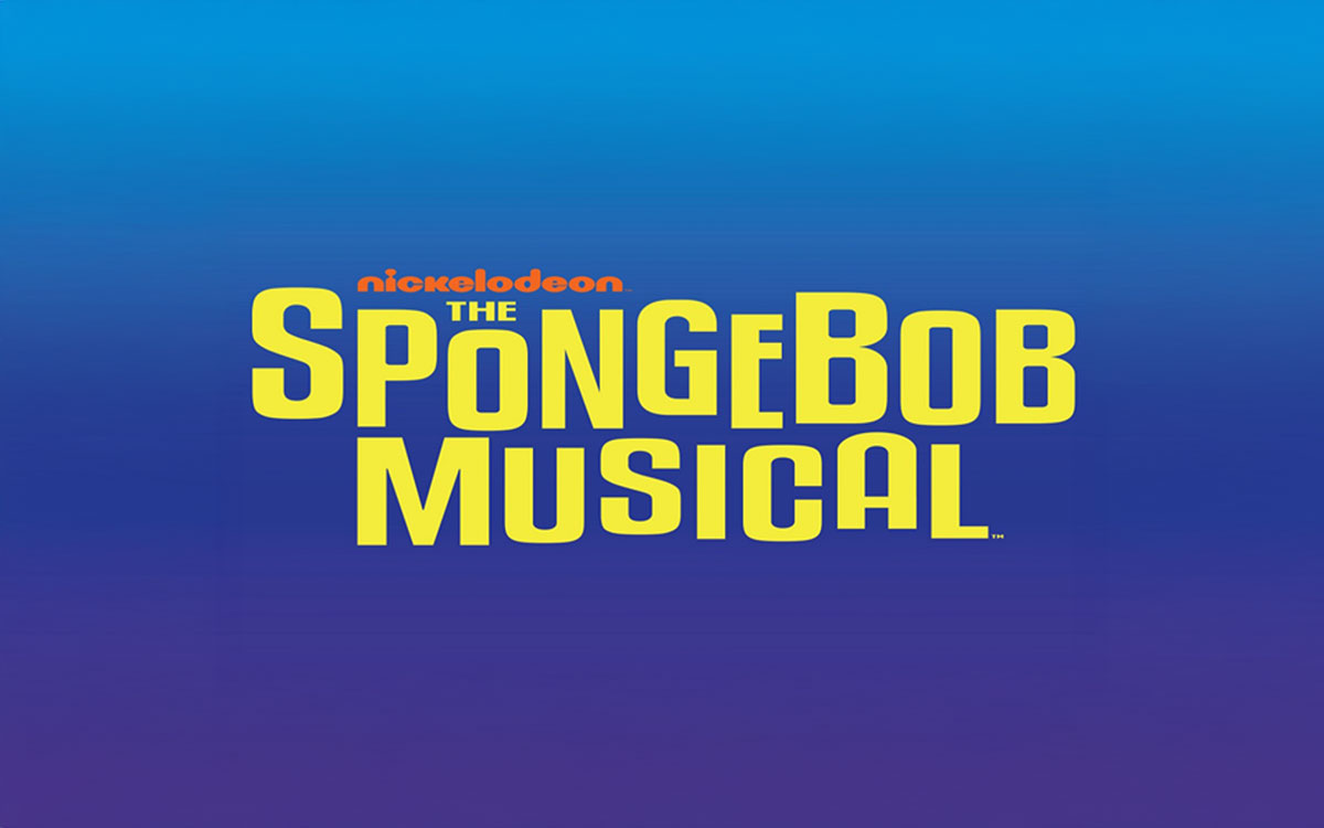 The SpongeBob Musical text on blue background