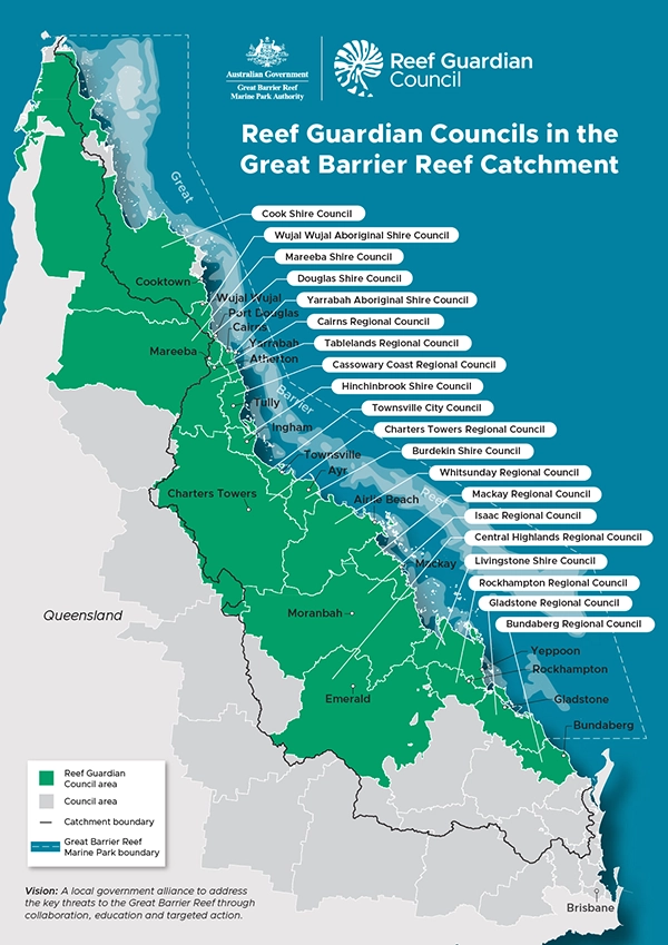 Map of councils within the Great Barrier Reef Catchment who are Reef Guardian Councils