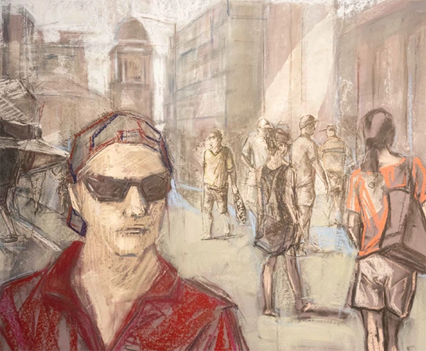 Carole Howlett, Street Smart, 2024 Mixed media on paper Townsville City Council Open Award Winner 69th Townsville Art Society Art Awards, 2024
