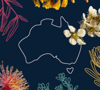 Flowers over an outline of the Australian border