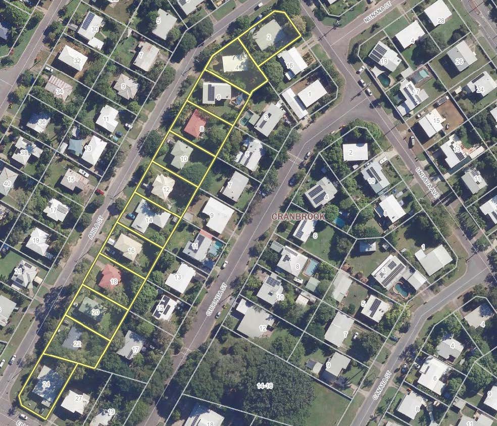 Map of Arila Street, Cranbrook with water main and all properties on the same side highlighted