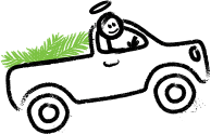 Rory the stick figure driving a truck full of green waste