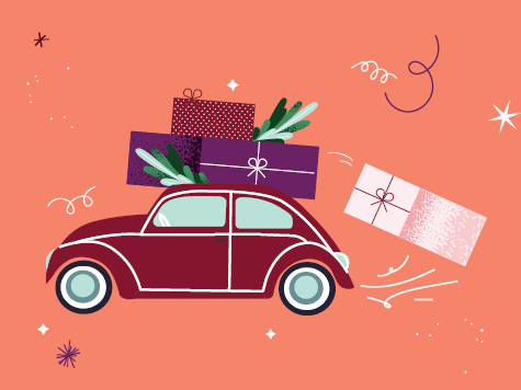 A car loaded up with Christmas presents